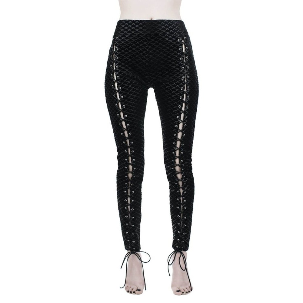 Killstar‎ Black Sea Velvet Mermaid Lace Up Leggings Gothic Whimsigoth Burnout XS